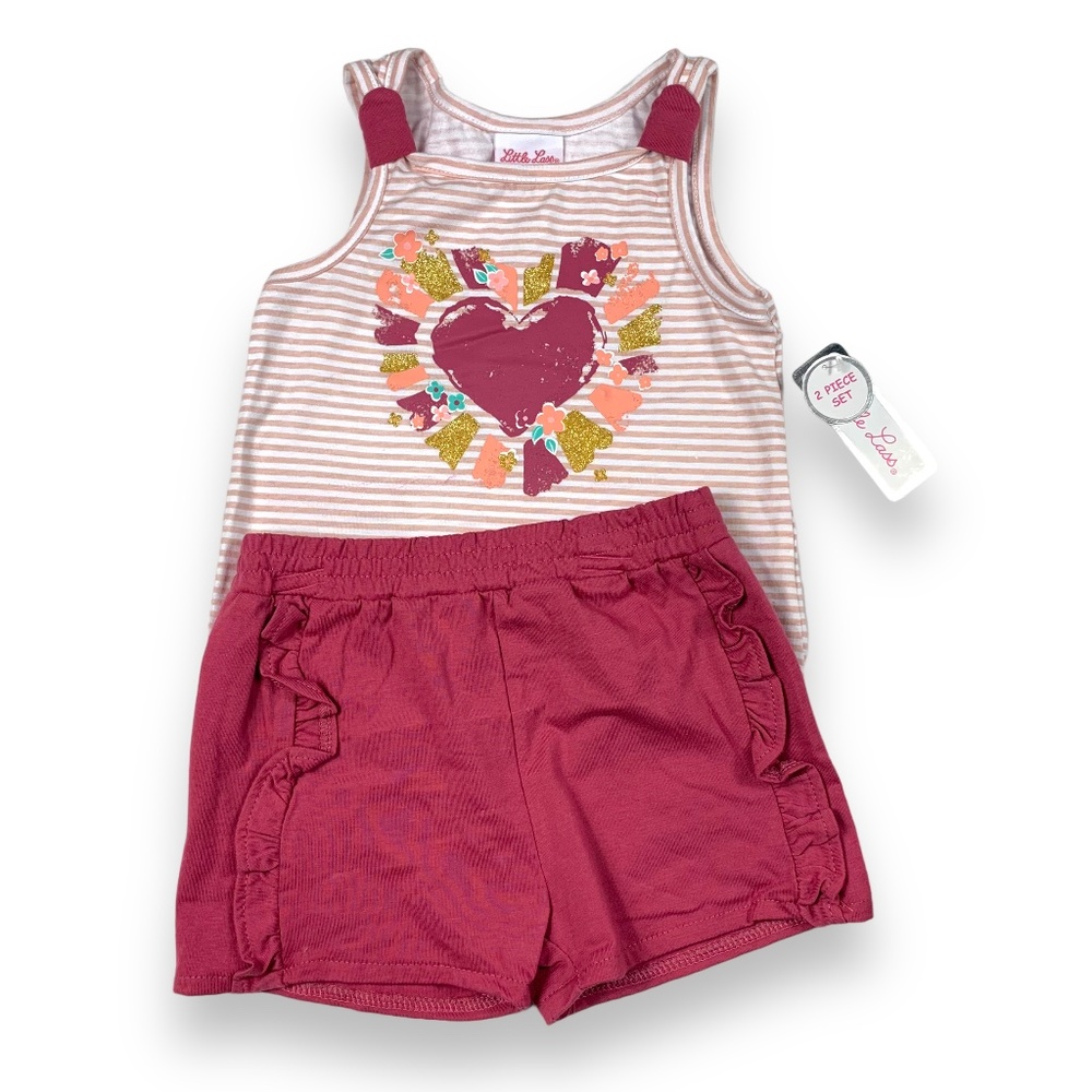 Little Lass Heart Stripe Tank Top  2 Piece Set Sz 5
